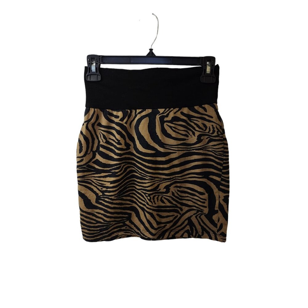 Bozzolo Brown Tiger Animal Print Lightweight Mini Skirt Size Large Fits Small